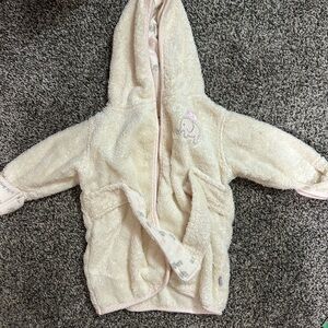Cream Hooded Baby Bathrobe with Elephant Embroidery